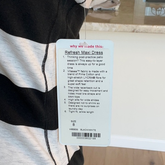 NWT Lululemon Refresh Black & White Striped Maxi Dress Size 8 - Picture 5 of 6